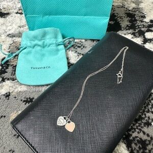 Tiffany & Co. Silver Necklace with Heart Tag and Rose Gold Heart